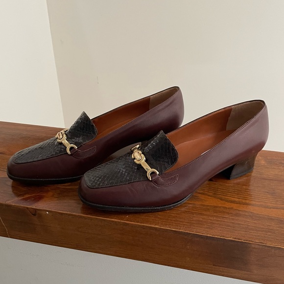 Brown and snakeskin Italian loafers 6 1/2 - Picture 4 of 13